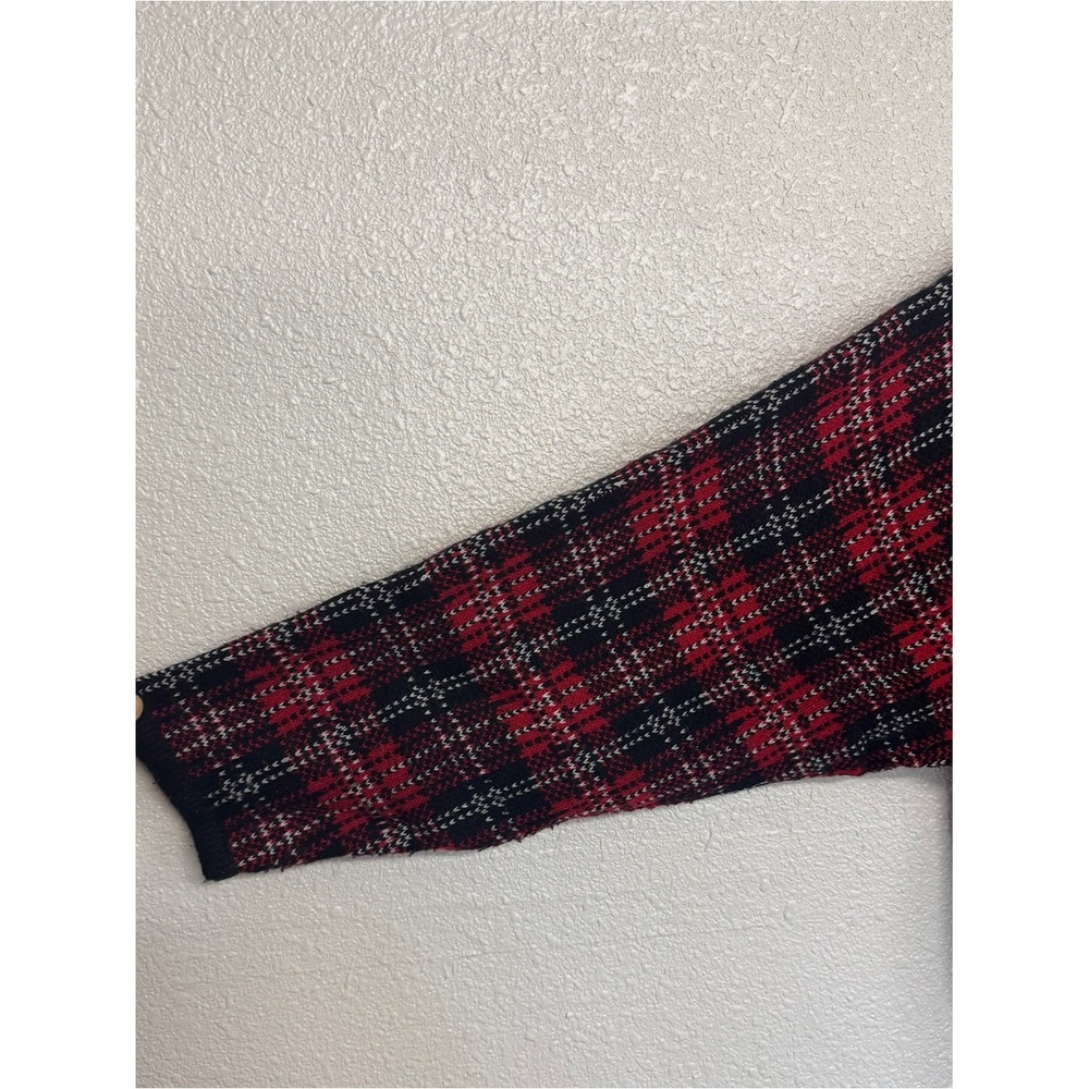 Vintage Kobe 1X Red and Black Plaid Button Front Cardigan Sweater Hong Kong Made - Picture 3 of 7